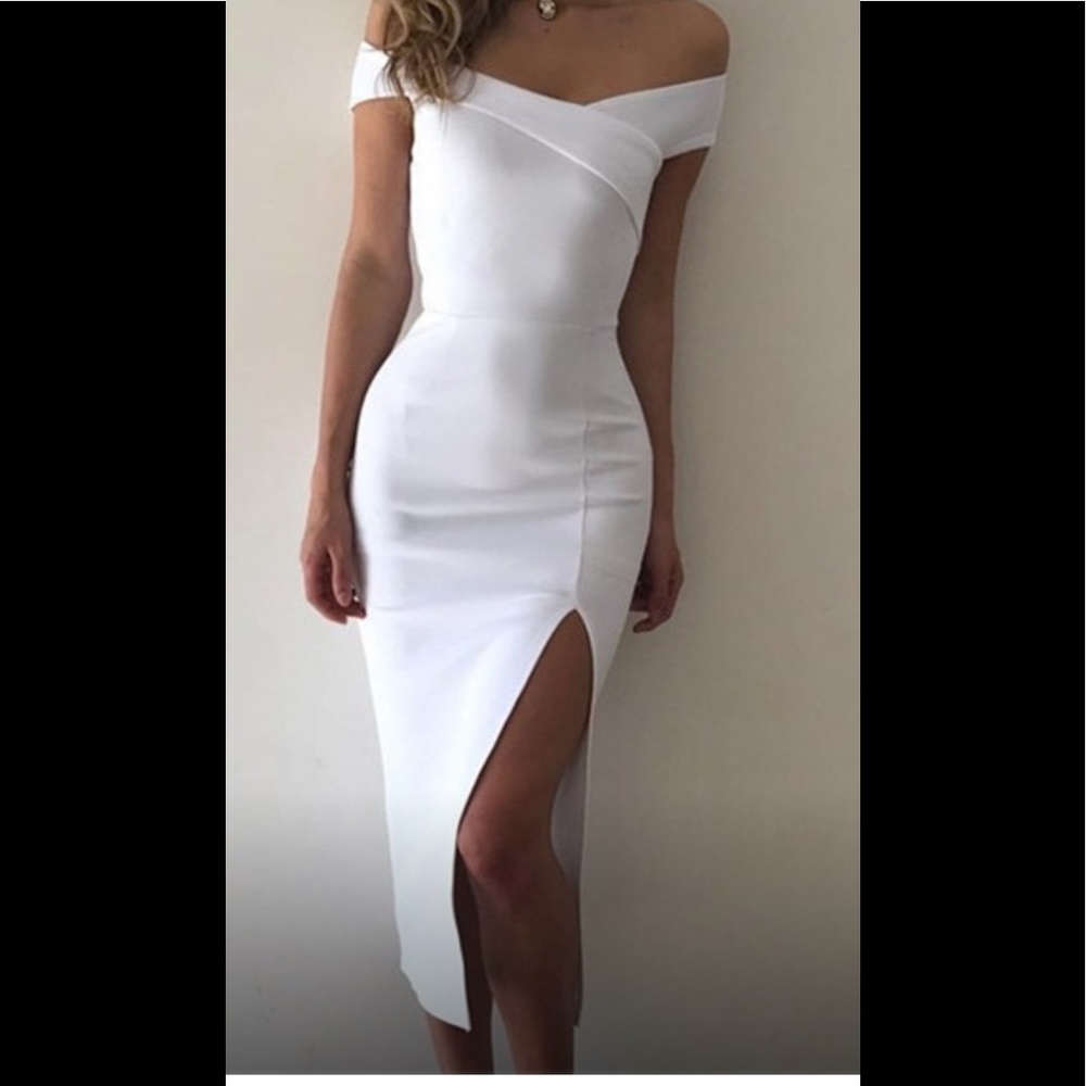 NWT Off Shoulder Side Slit Dress - white Bodycon